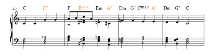Baa Baa Black sheep with secondary dominant chords.